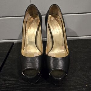 WALTER STEIGER Peep Toe Black Platform Curved Heel VINTAGE